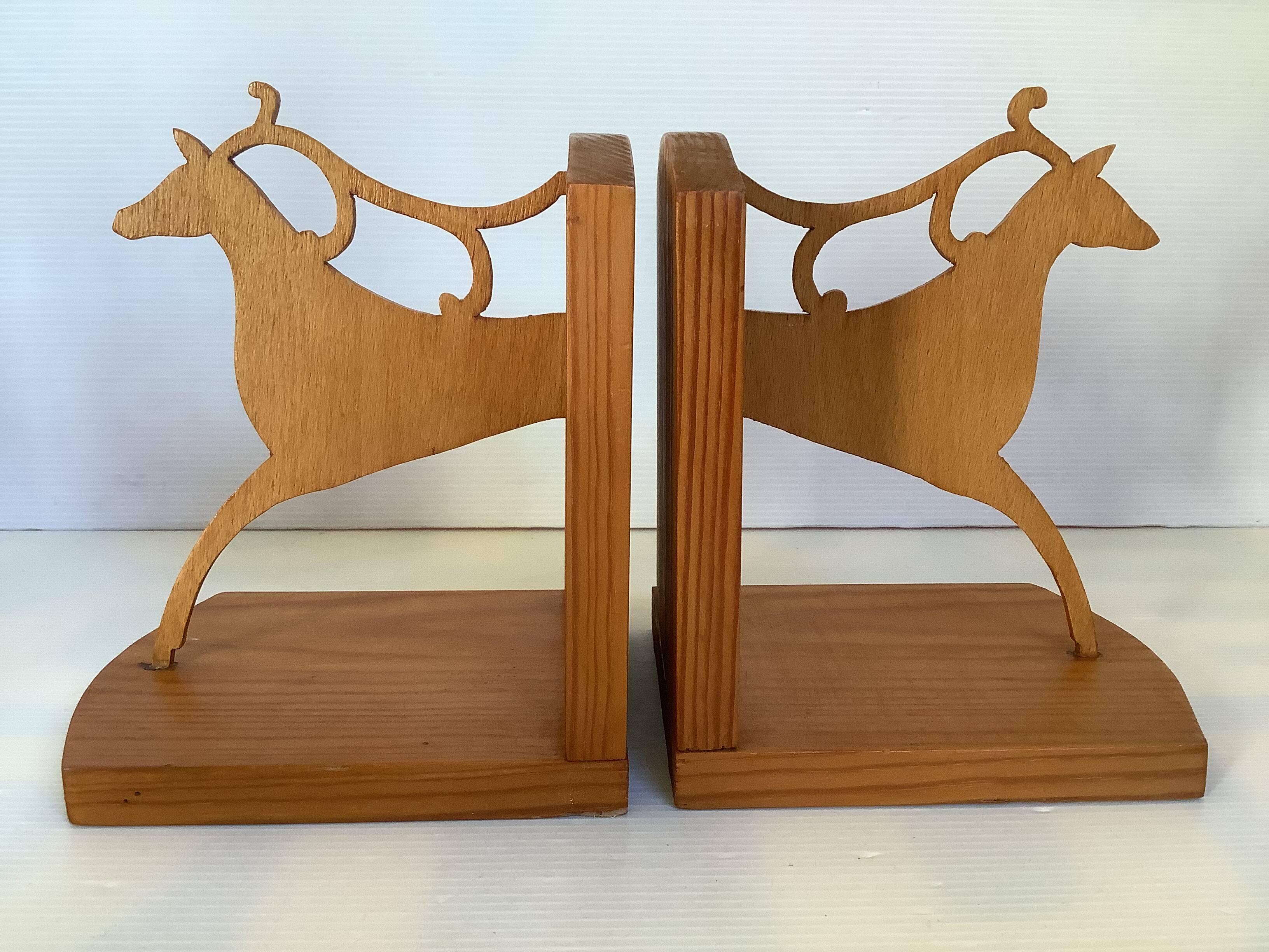 Pair of zoomorphic reindeer wooden bookends
