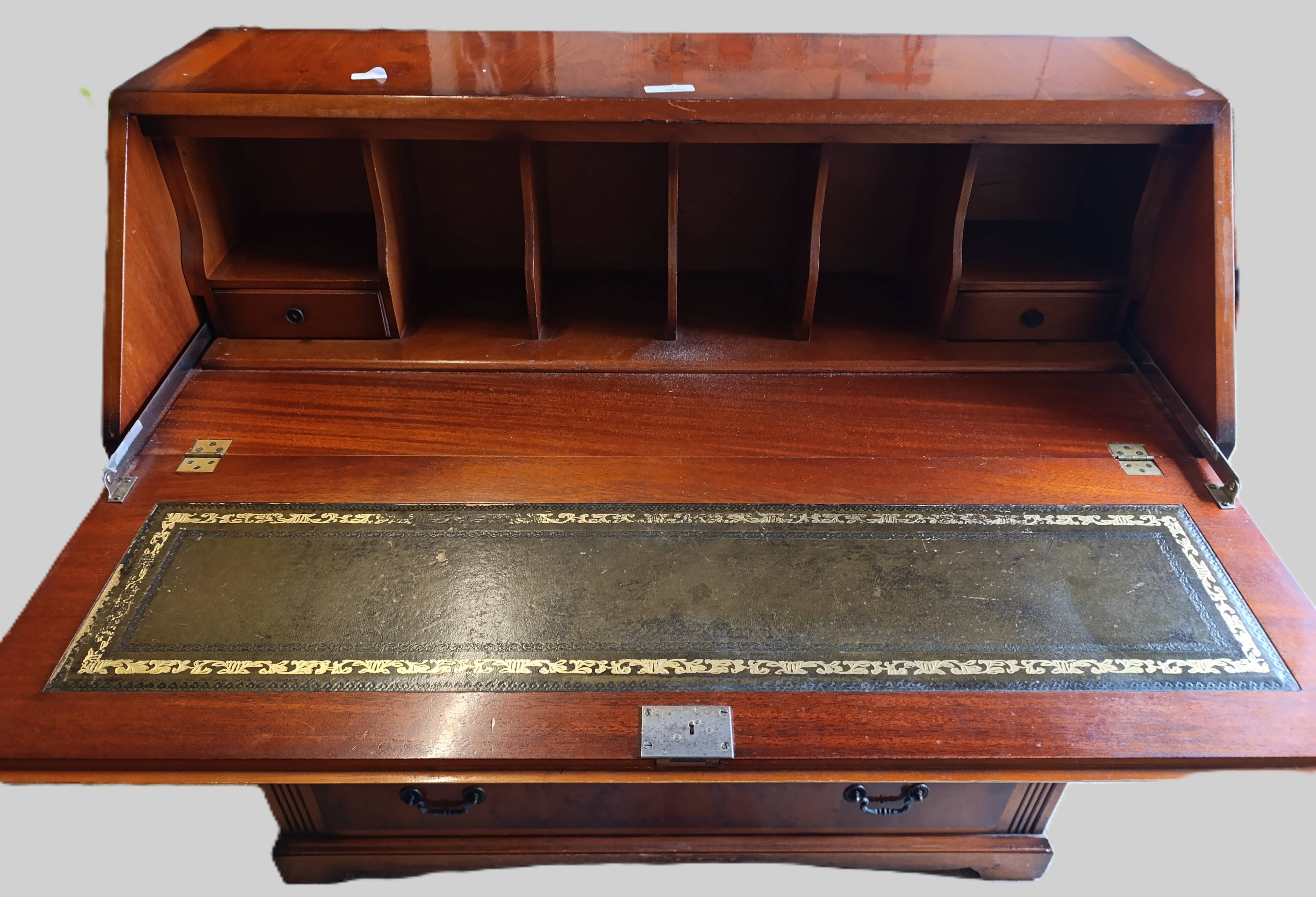 Elegant Drop-Leaf Secretary Desk | Classic Mahogany & Burl Style