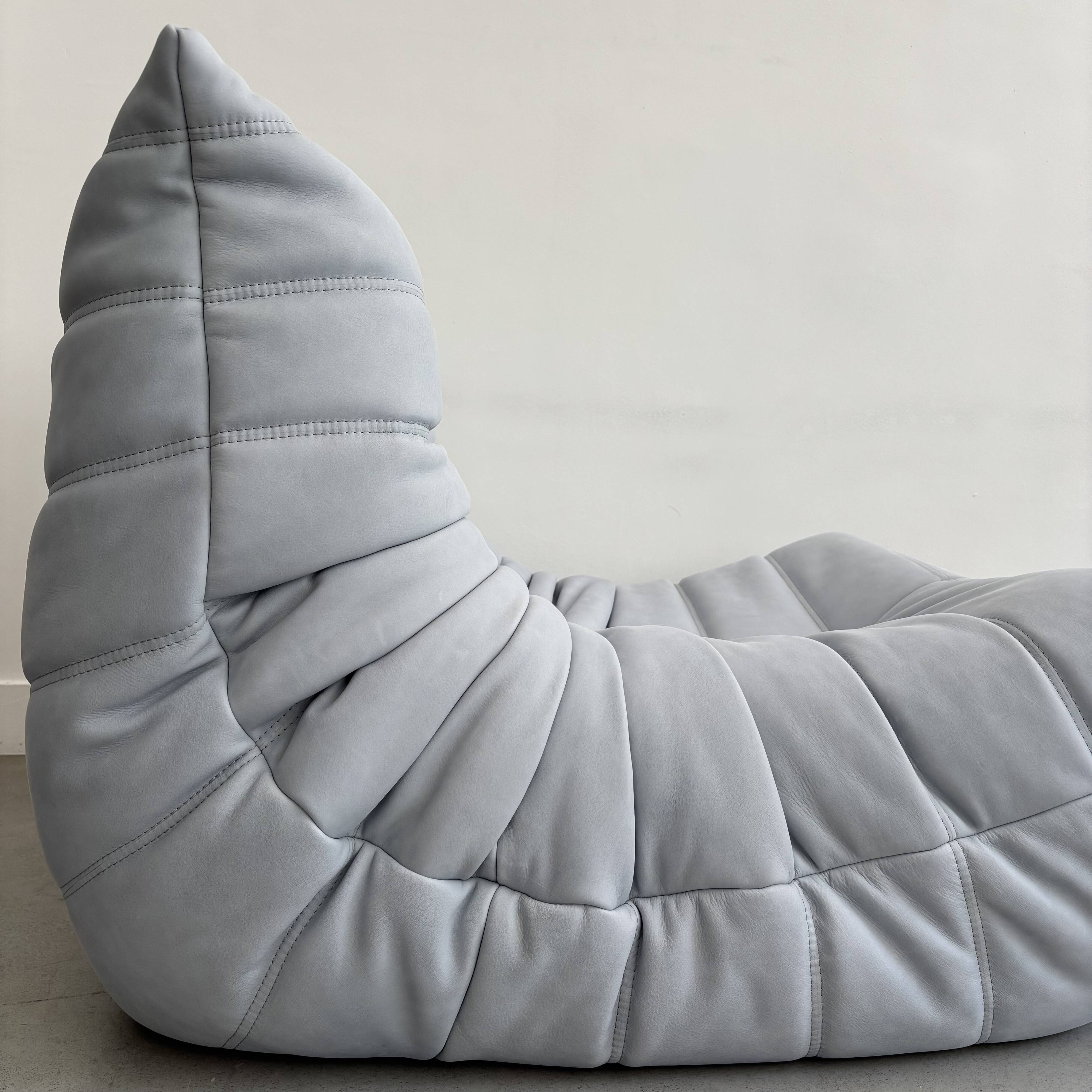 Sky blue leather armchair