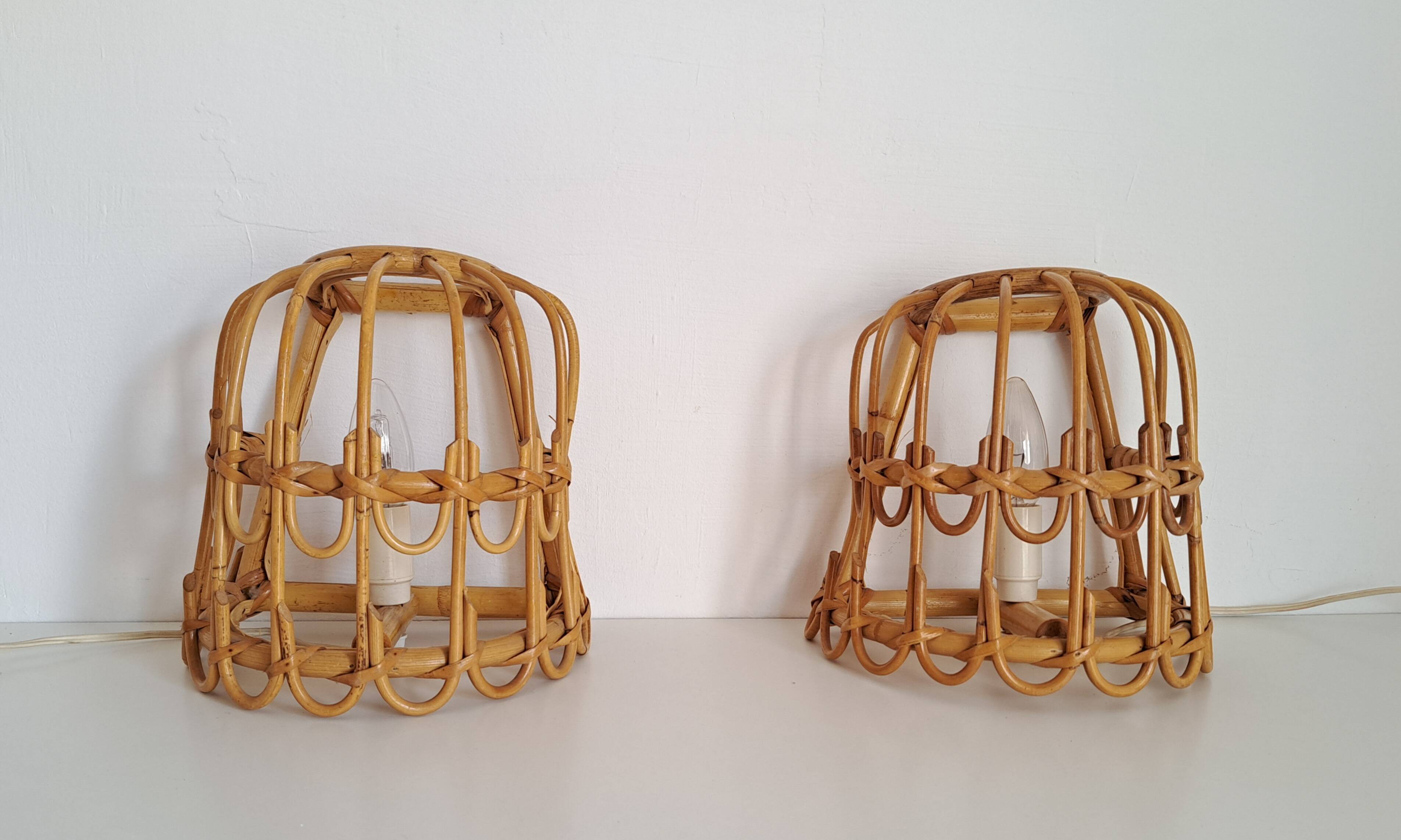 Pair of bamboo wall lights