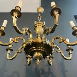 Important Louis XVI style chiseled bronze chandelier with 8 light arms by Lucien Gau