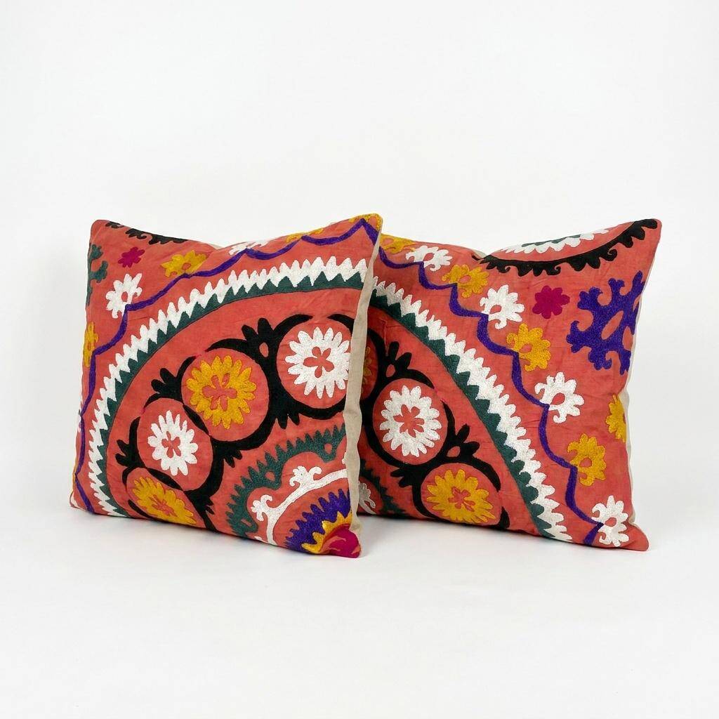 Set of 2 vintage embroidered cushion covers 51x58 cm