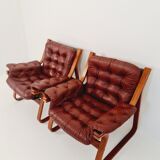 Fauteuils suédois scandinave en cuir des années 1970 par Carl-Henrik Spark pour Ulferts Suède
