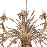 Pair of 12-burner wheat sheaf chandeliers by Hans Kogl