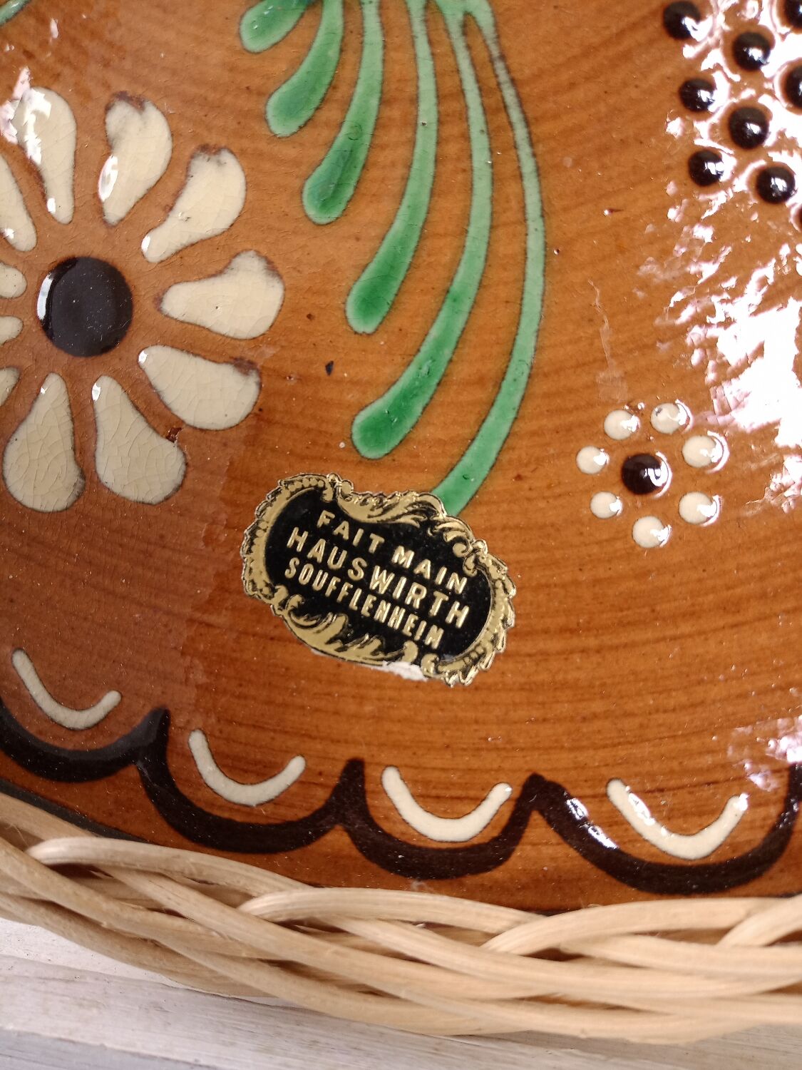 Handmade enameled dish hauswirth soufflenheim