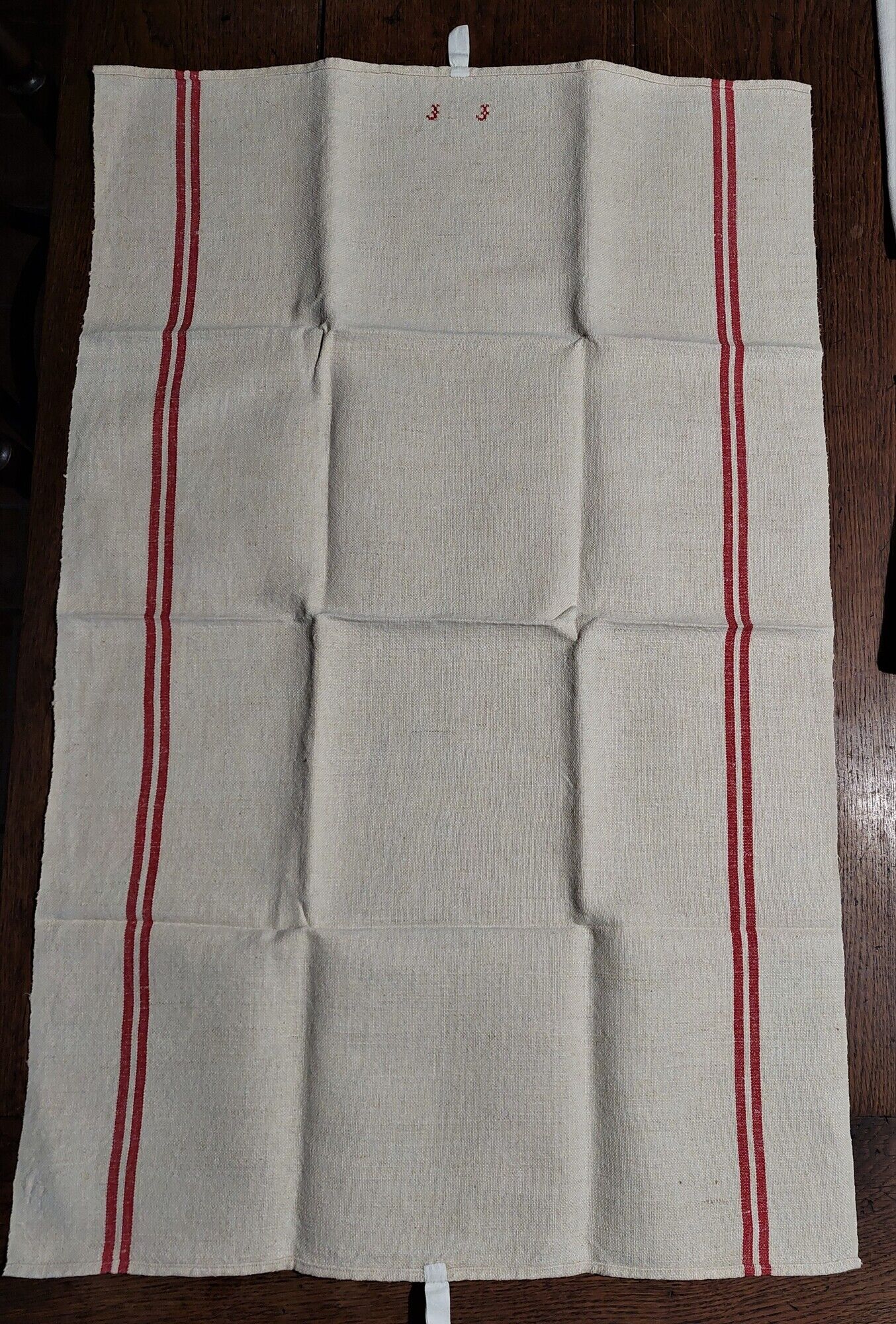 Old tea towels series of three monogram red J J hemp 57 X 90 cm