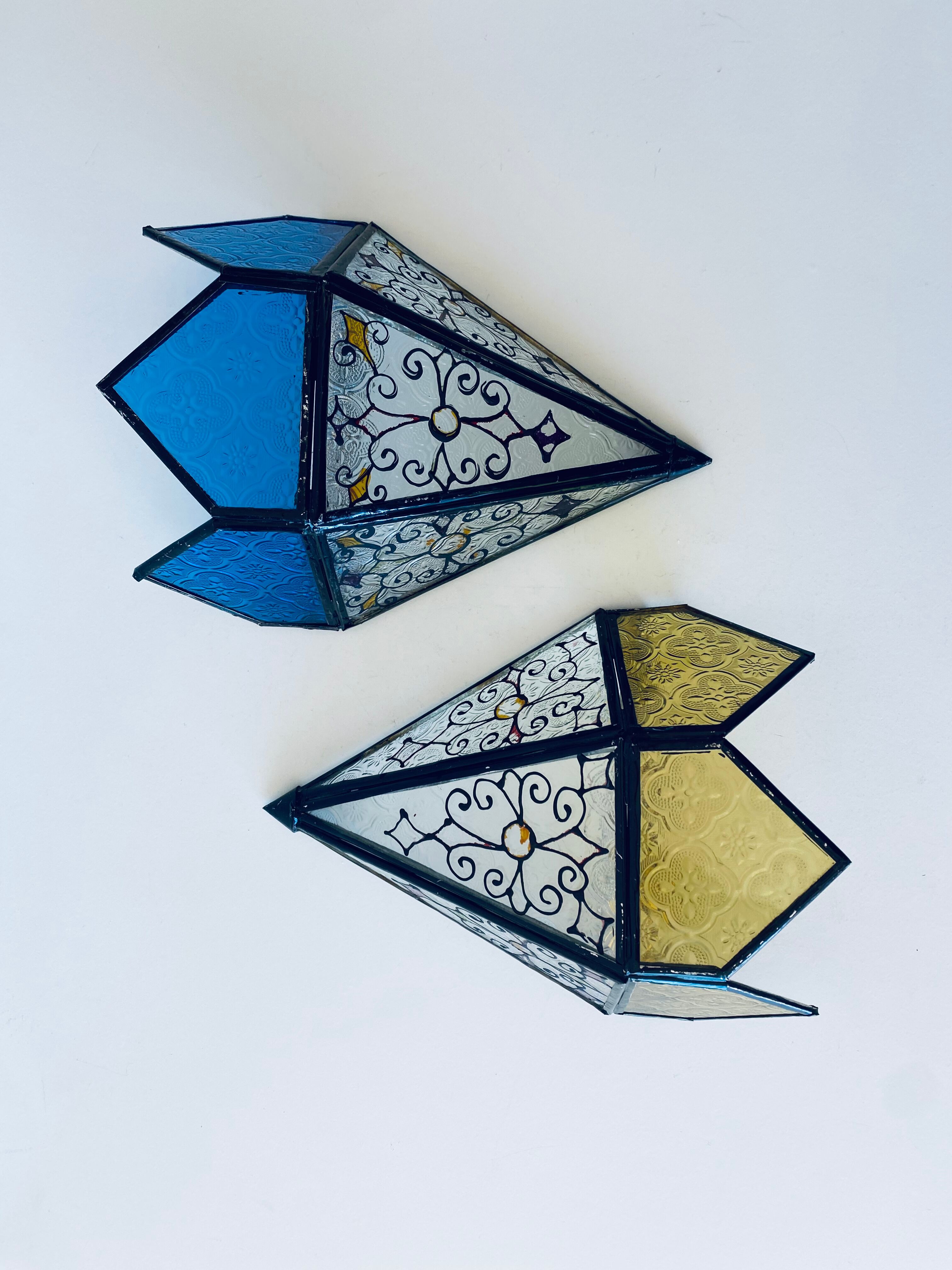 Wall lantern with stained glass windows