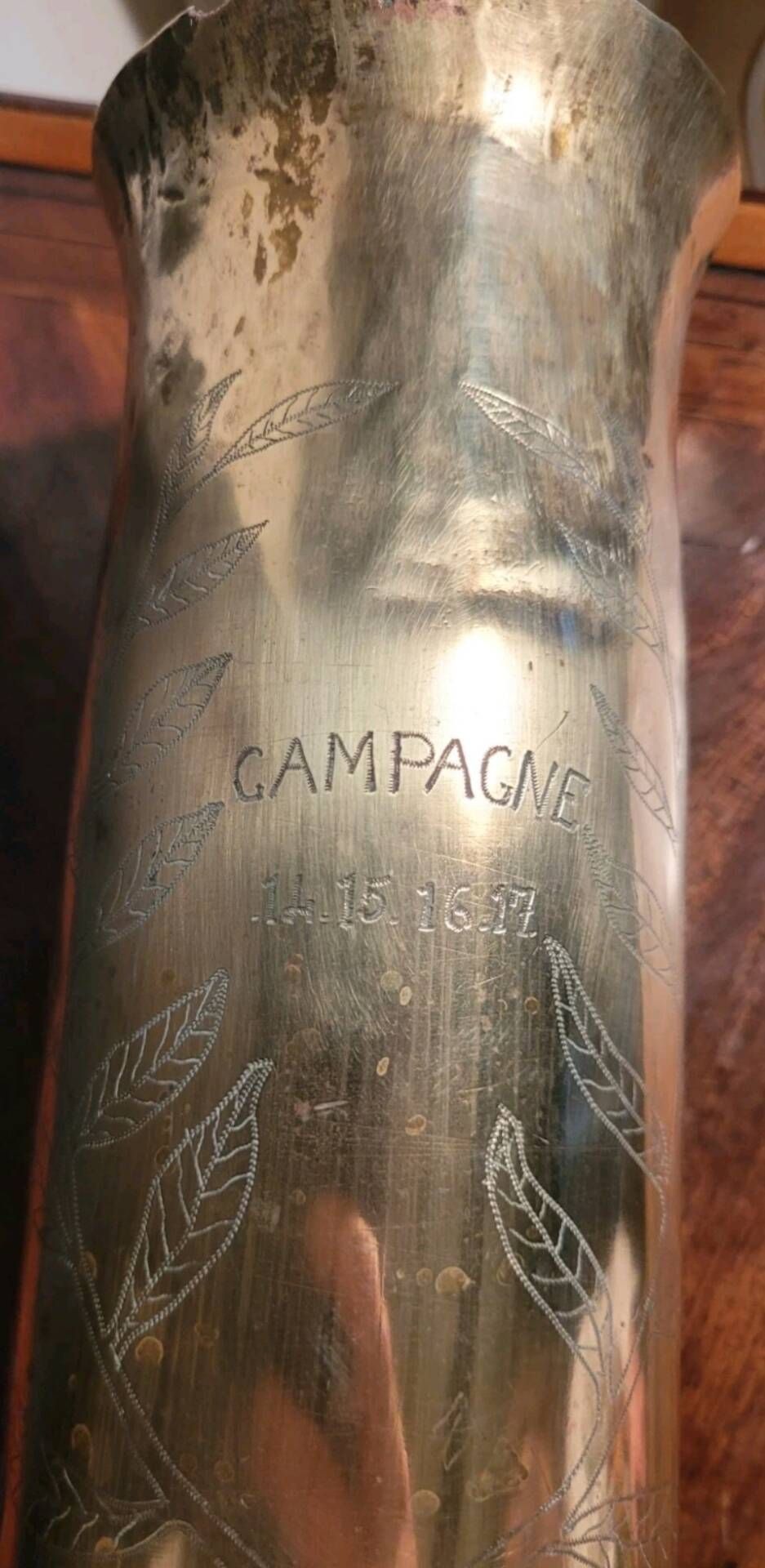 Vase Obus Chiselled Decor of Branches Trench Art Poilu WW1 14 18