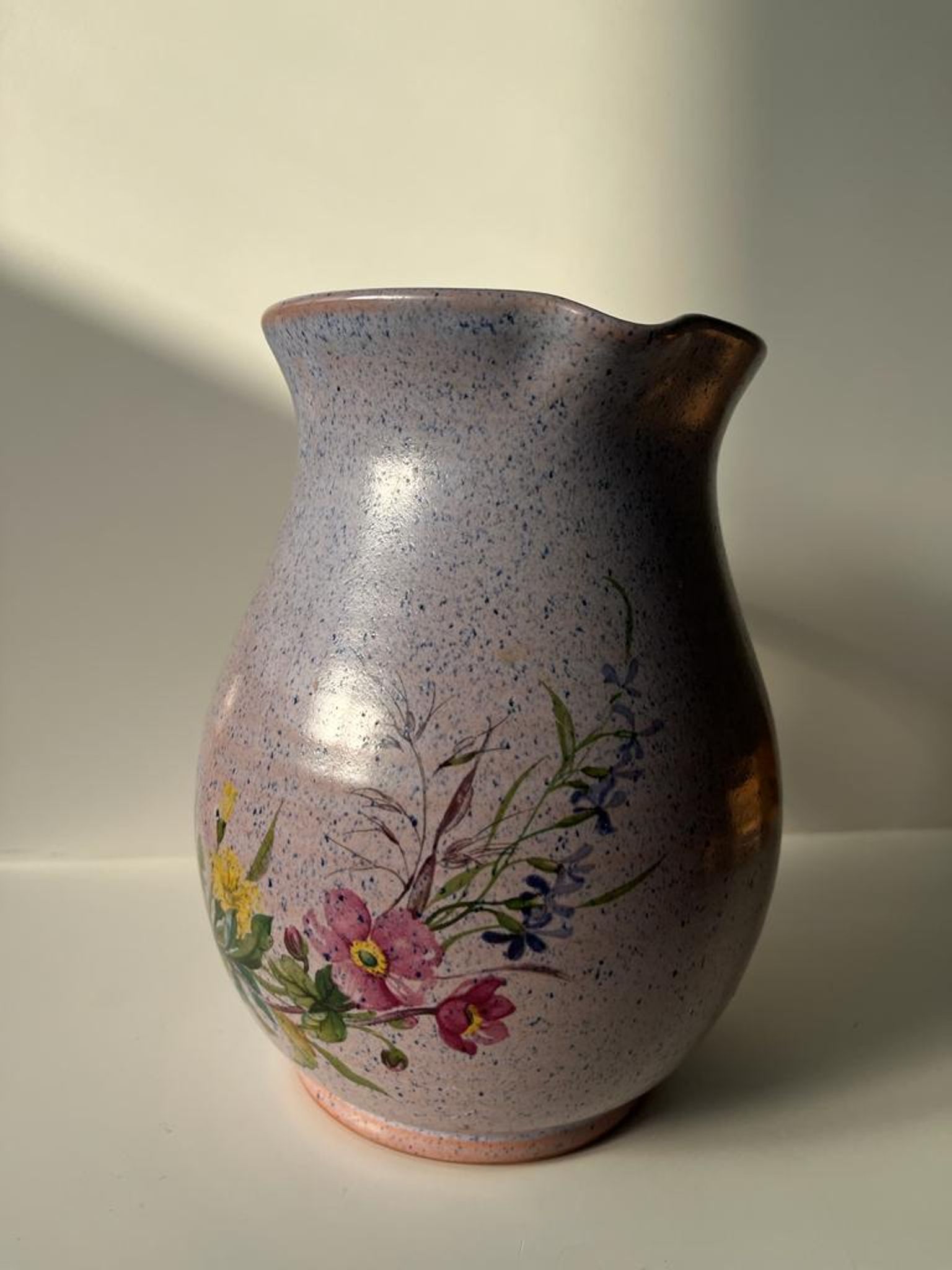 Vintage purple carafe with field flower patterns H:20cm