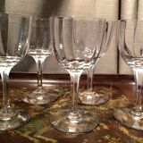 Set of 5 faceted crystal liqueur glasses with pearl legs