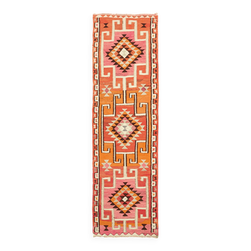 Turkish Handwoven Vintage Herki Kilim 98 cm x 322 cm