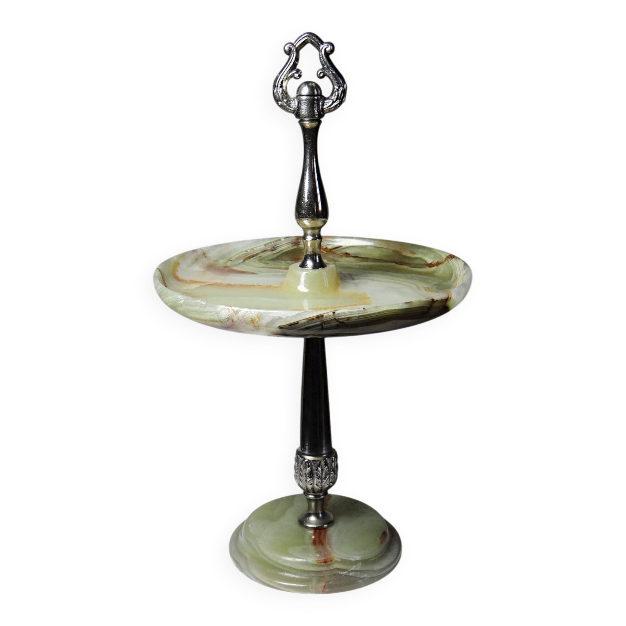 Rare display stand in green onyx and silver-plated metal, Italy, vintage 1935-1955.