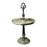 Rare présentoir en onyx vert et métal argenté, Italie, vintage années 1935-1955
