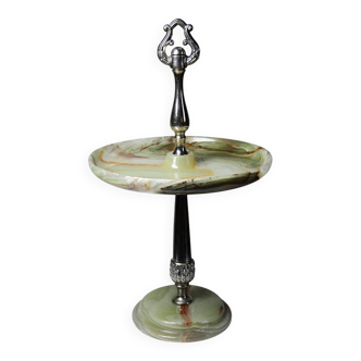 Rare display stand in green onyx and silver-plated metal, Italy, vintage 1935-1955.