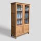 Solid raw oak school glass cabinet 1950