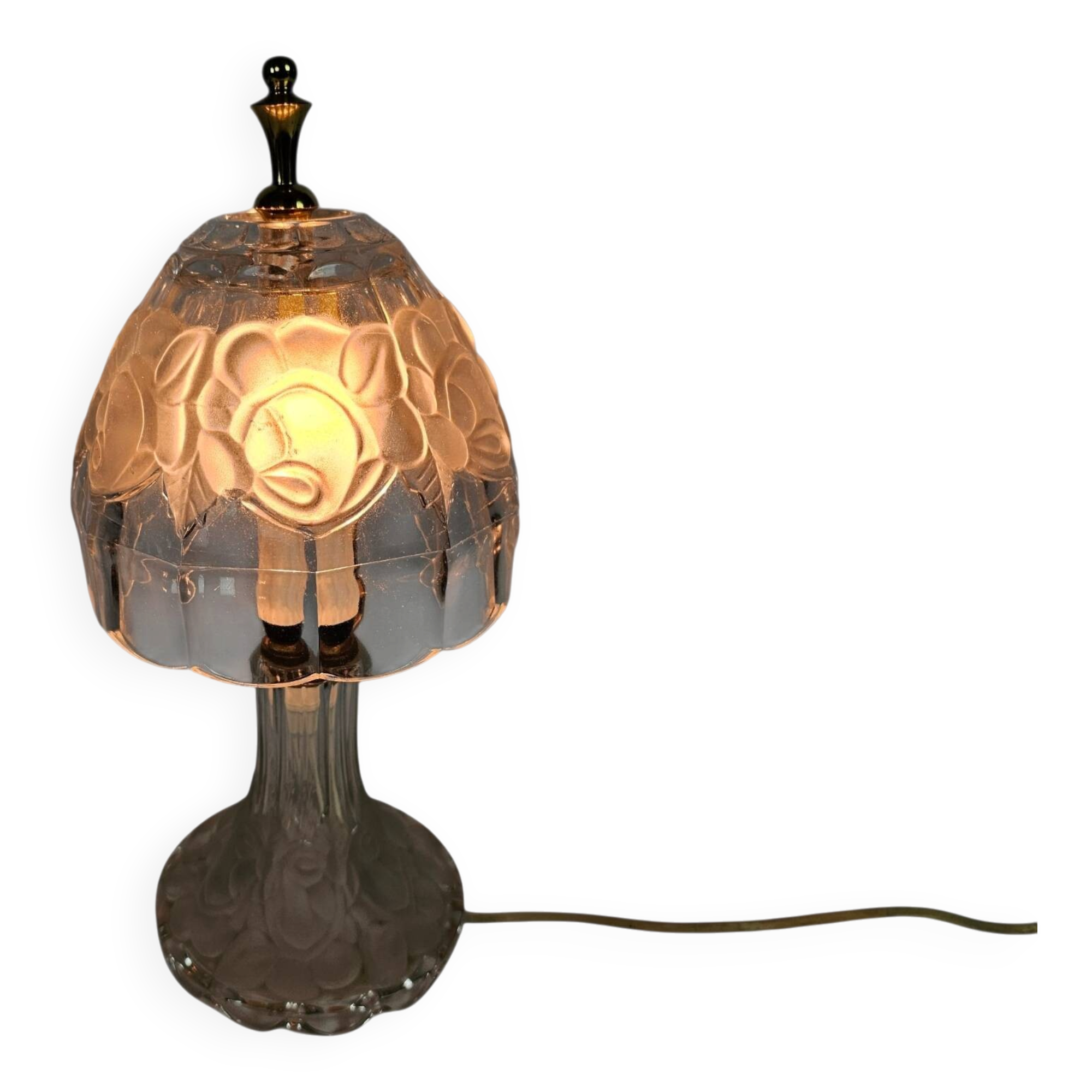Lampe de table,  cristal - verre taillé - motif floral - années 90