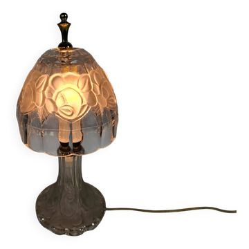 Lampe de table,  cristal - verre taillé - motif floral - années 90