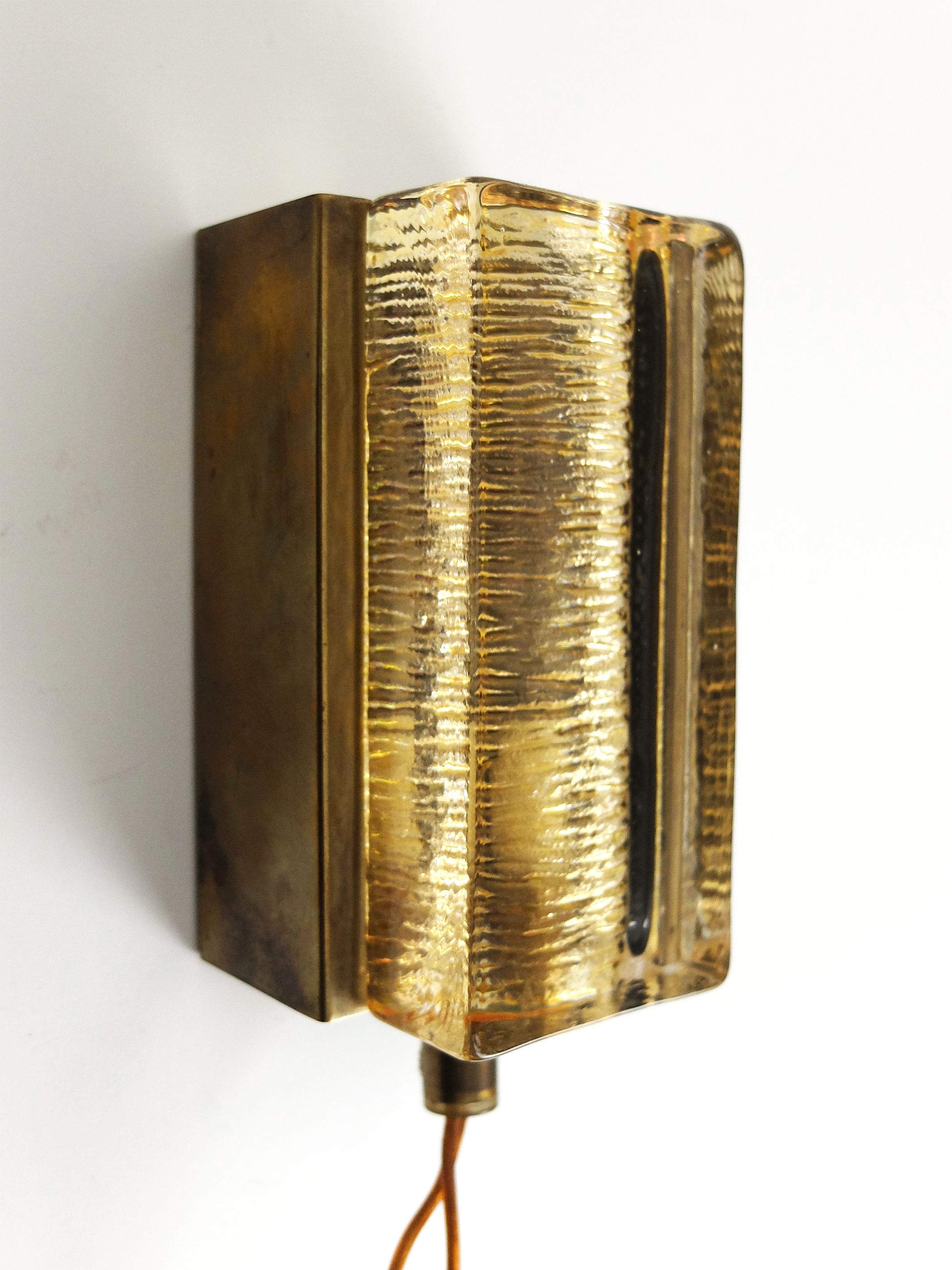 Danish vintage Atlantic model wall lamp, brass and glass, Vitrika 1960s