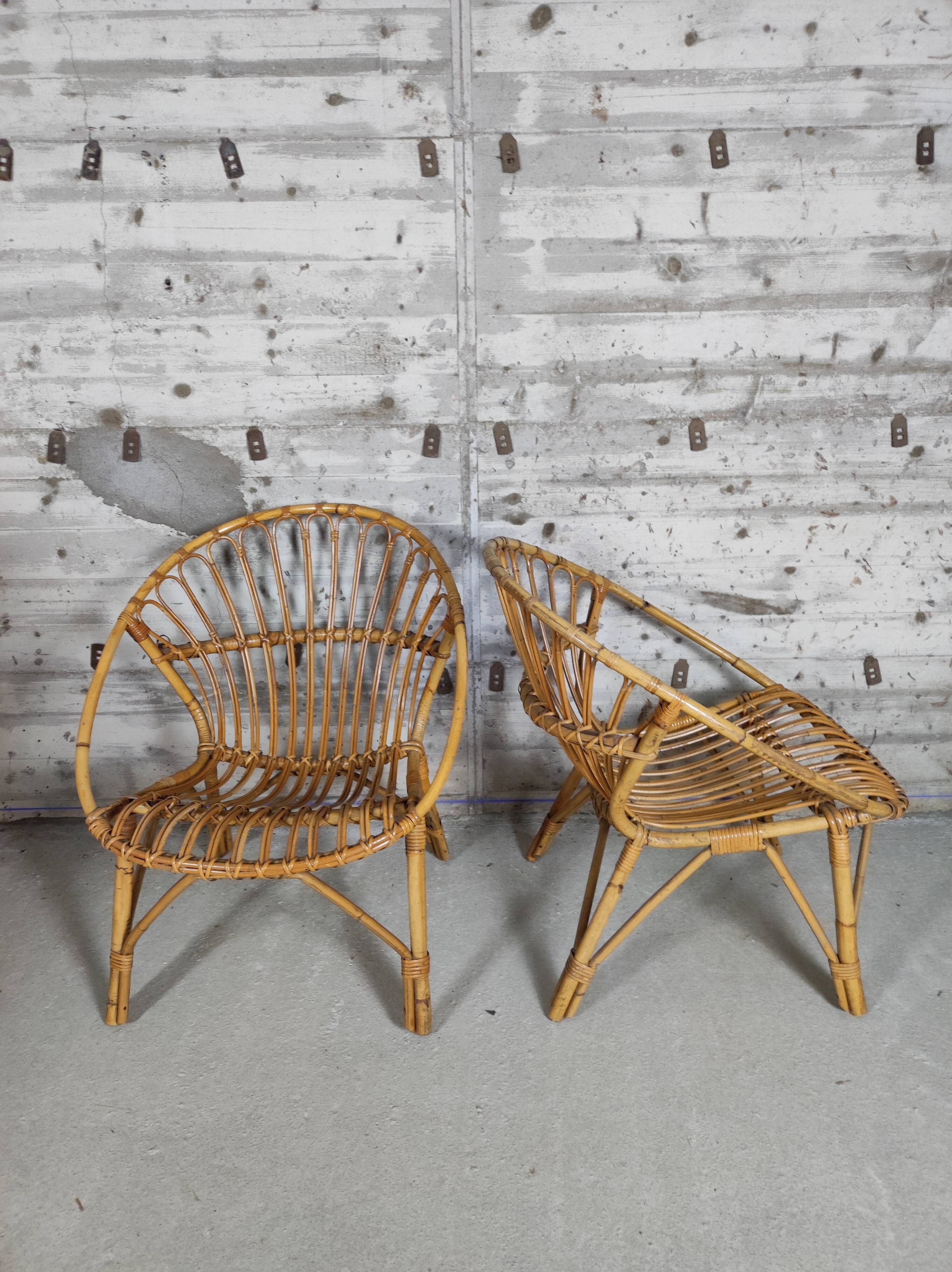 Pair of vintage rattan armchairs