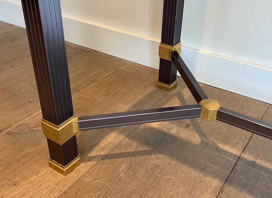 Glass Top Console in Lacquered Aluminium and Gold Metal, Pierre Vandel,