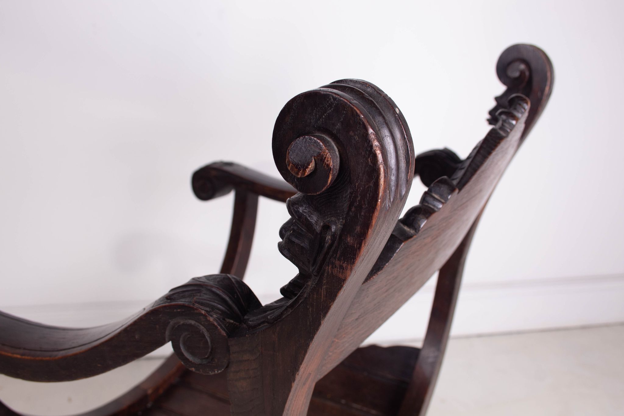 19th Century Antique Oak Florentine Savonarola Dante Luther Throne X Frame Chair