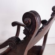19th Century Antique Oak Florentine Savonarola Dante Luther Throne X Frame Chair