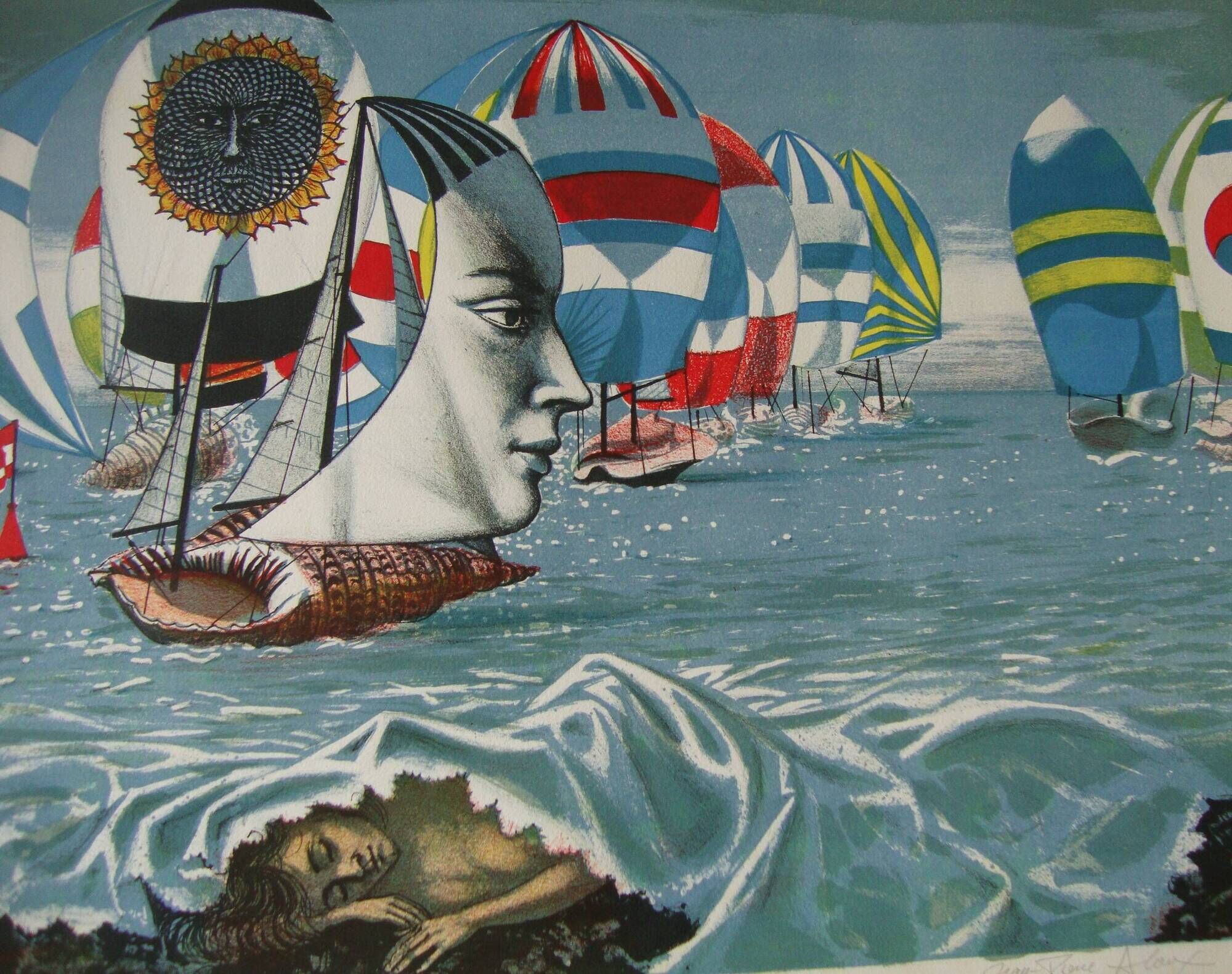 Lithograph by jean-pierre alaux (1925-2020) official painter of the navy