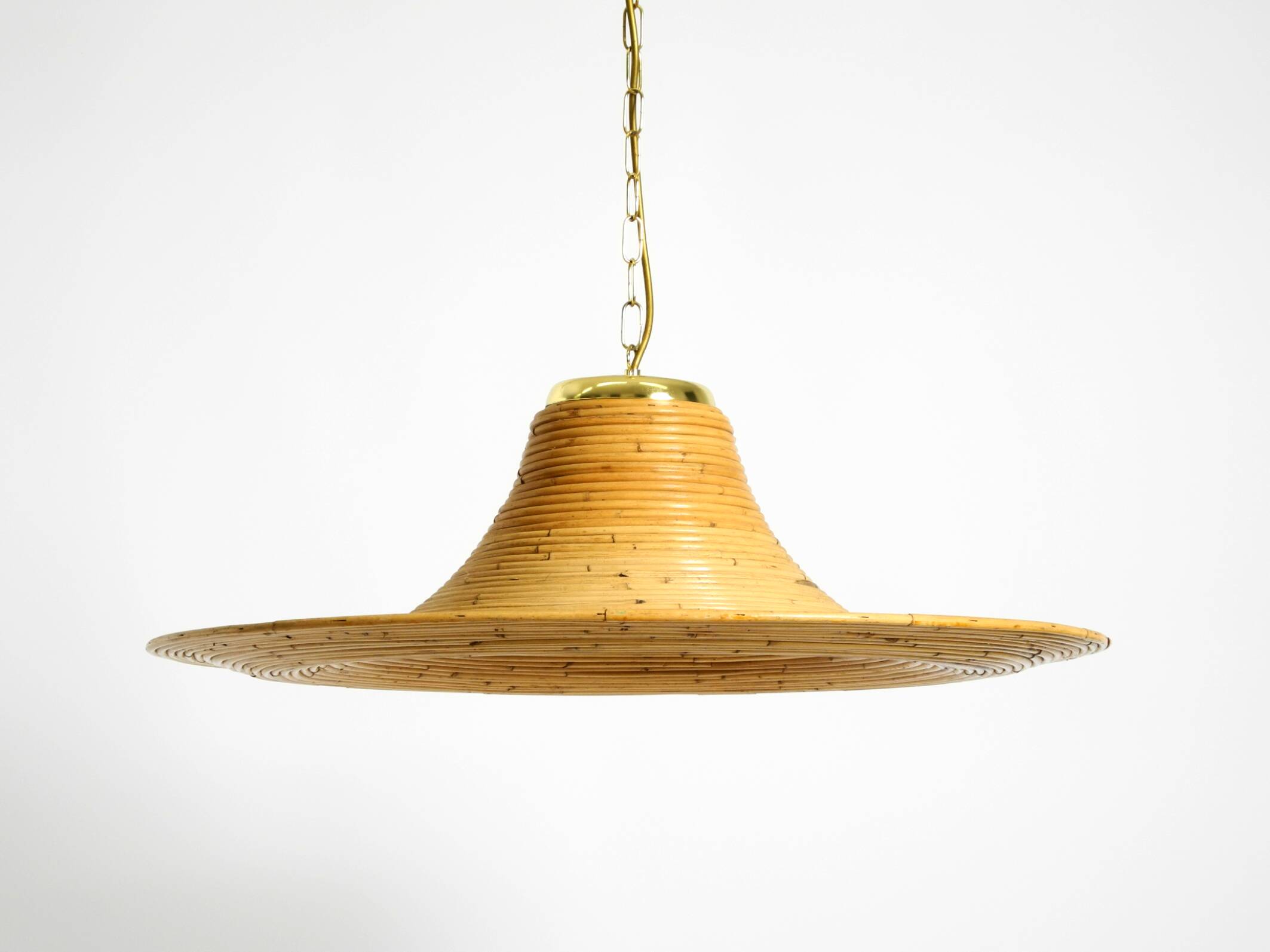 Beautiful, large Italian 1970s bright bamboo wood ceiling pendant lamp