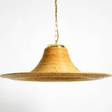 Beautiful, large Italian 1970s bright bamboo wood ceiling pendant lamp