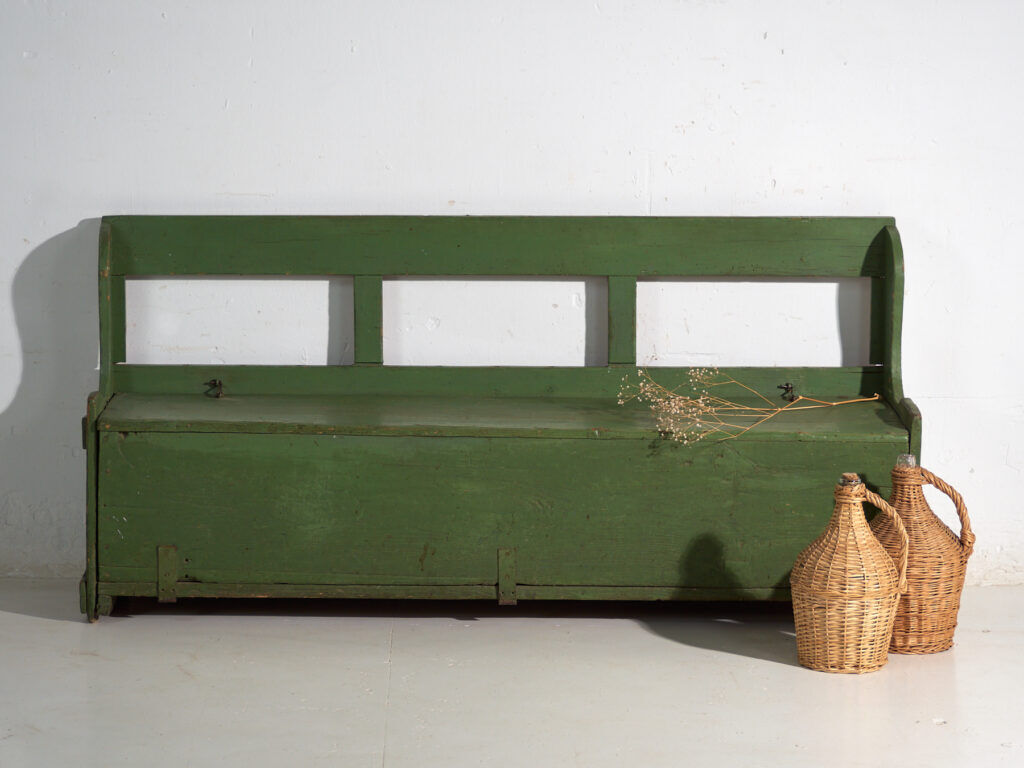 Antique painted pine bank safe – Central Europe, around 1900