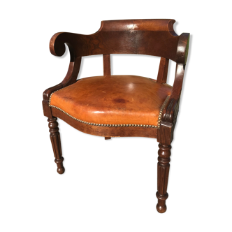 Fauteuil de bureau Louis Philippe cuir ancien