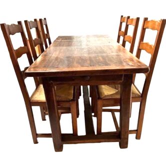 Solid oak farm table and chairs