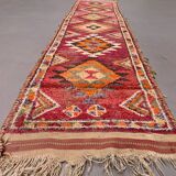 Vintage turkish  tribal runner 385x85 cm veg dye wool rug tribal, handmade