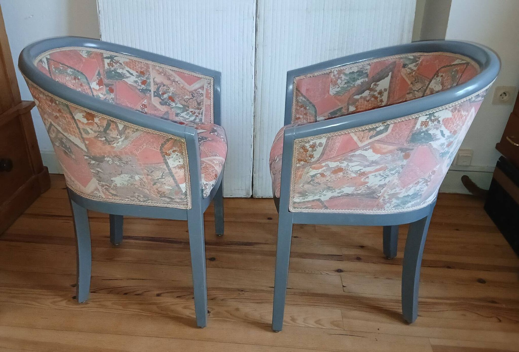 Pair of Art Deco Rosello barrel chairs