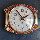 Vintage silent wall pendulum clock 70s "Japy electric flowers"
