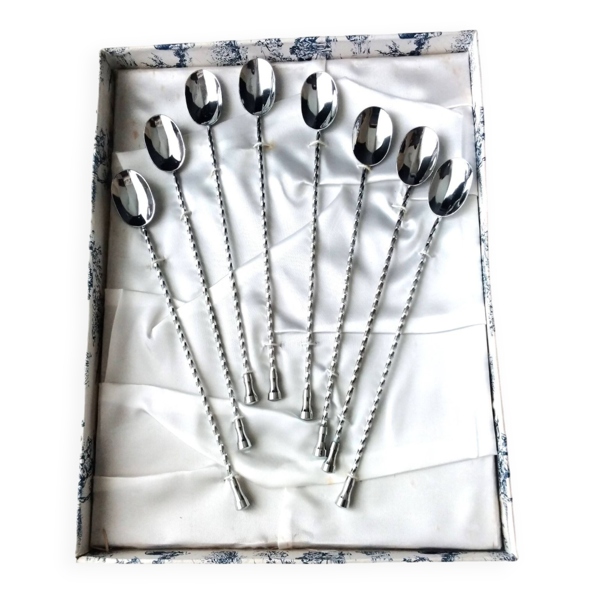 Set of 8 stainless steel mazagran, cocktail and ice spoons