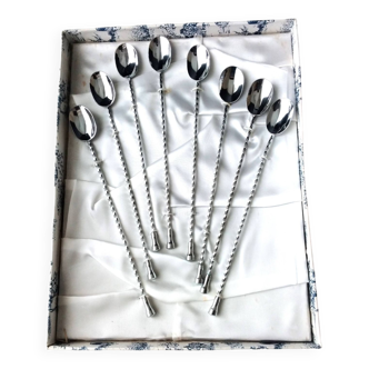 Set of 8 stainless steel mazagran, cocktail and ice spoons