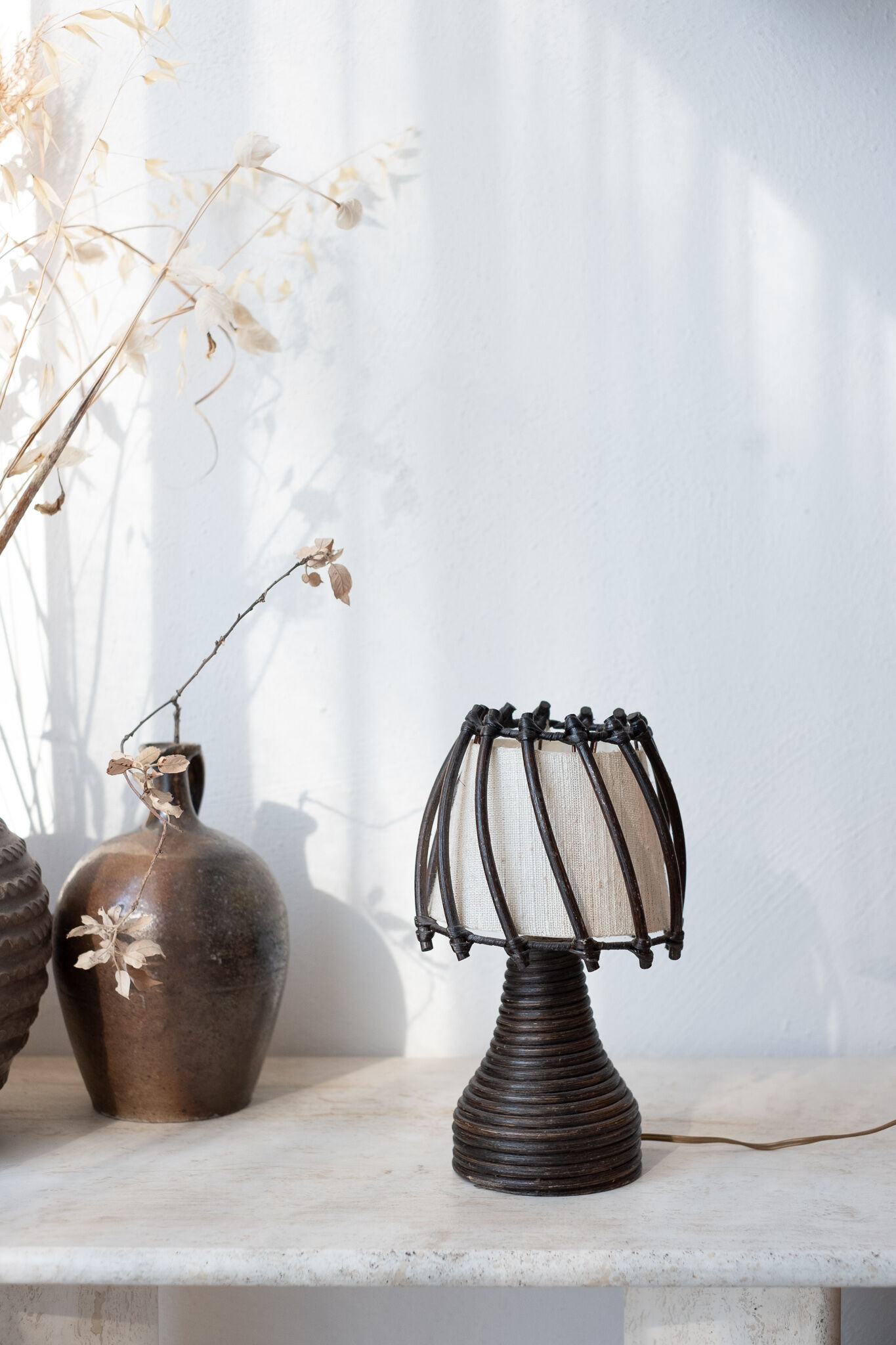 Pair of rattan lamps