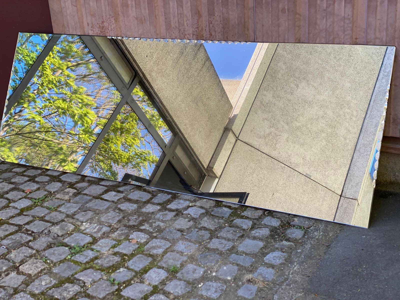 Bistro brasserie mirror, sculpted and bevelled, 1980, 228x80cm.