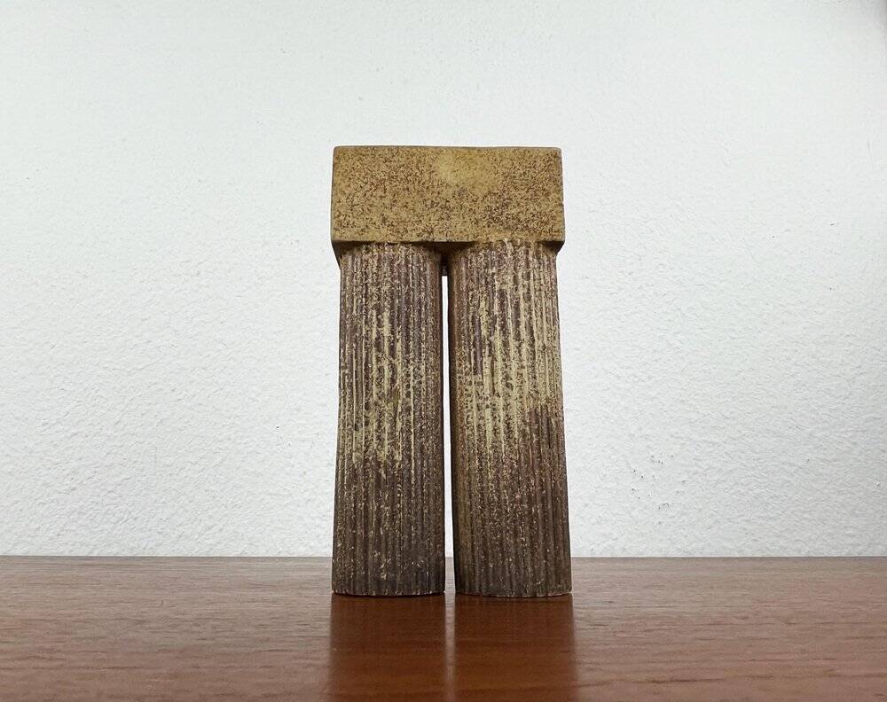 Klaus Lehmann, postmodern brutalist German pottery, sculpted column vase, 1981, ceramic