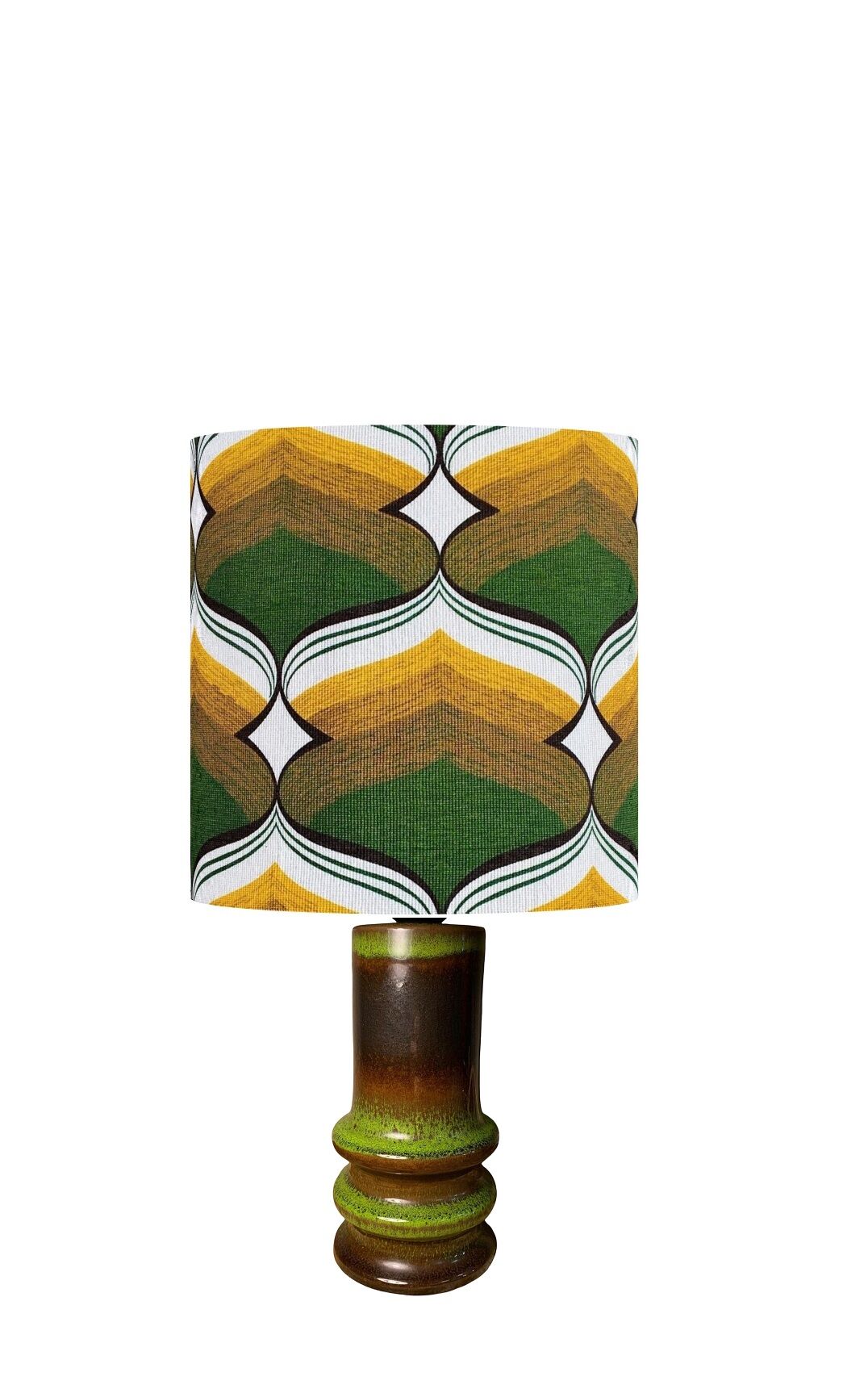Abat-jour Boston vert H30 D30 - tissu vintage seventies