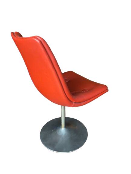 Set of 6 bright red leather tulip chairs