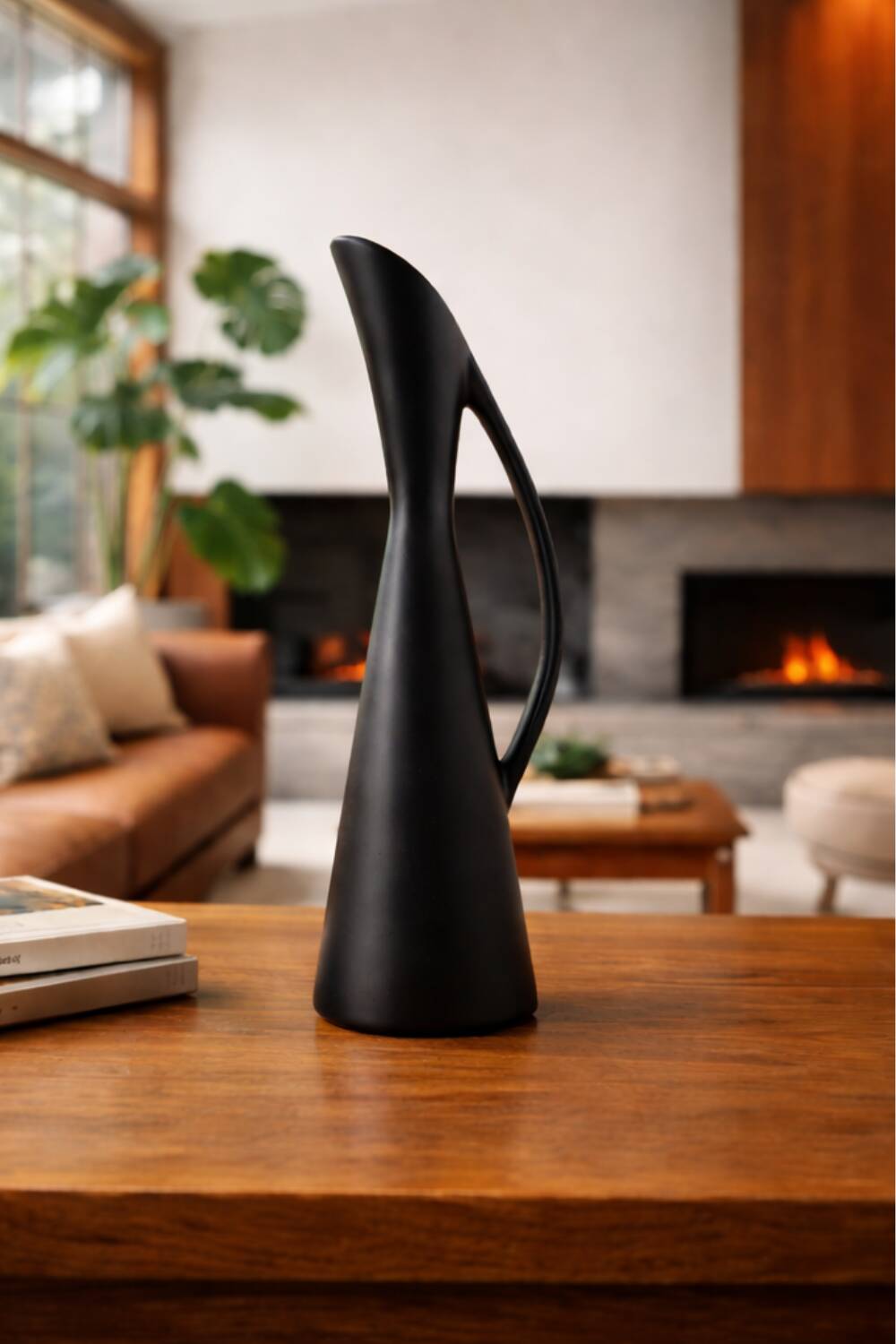 Sculptural black ceramic vase – mid-century modern/vintage design style