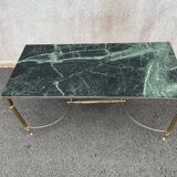 Coffee table in gilded brass and veined green marble