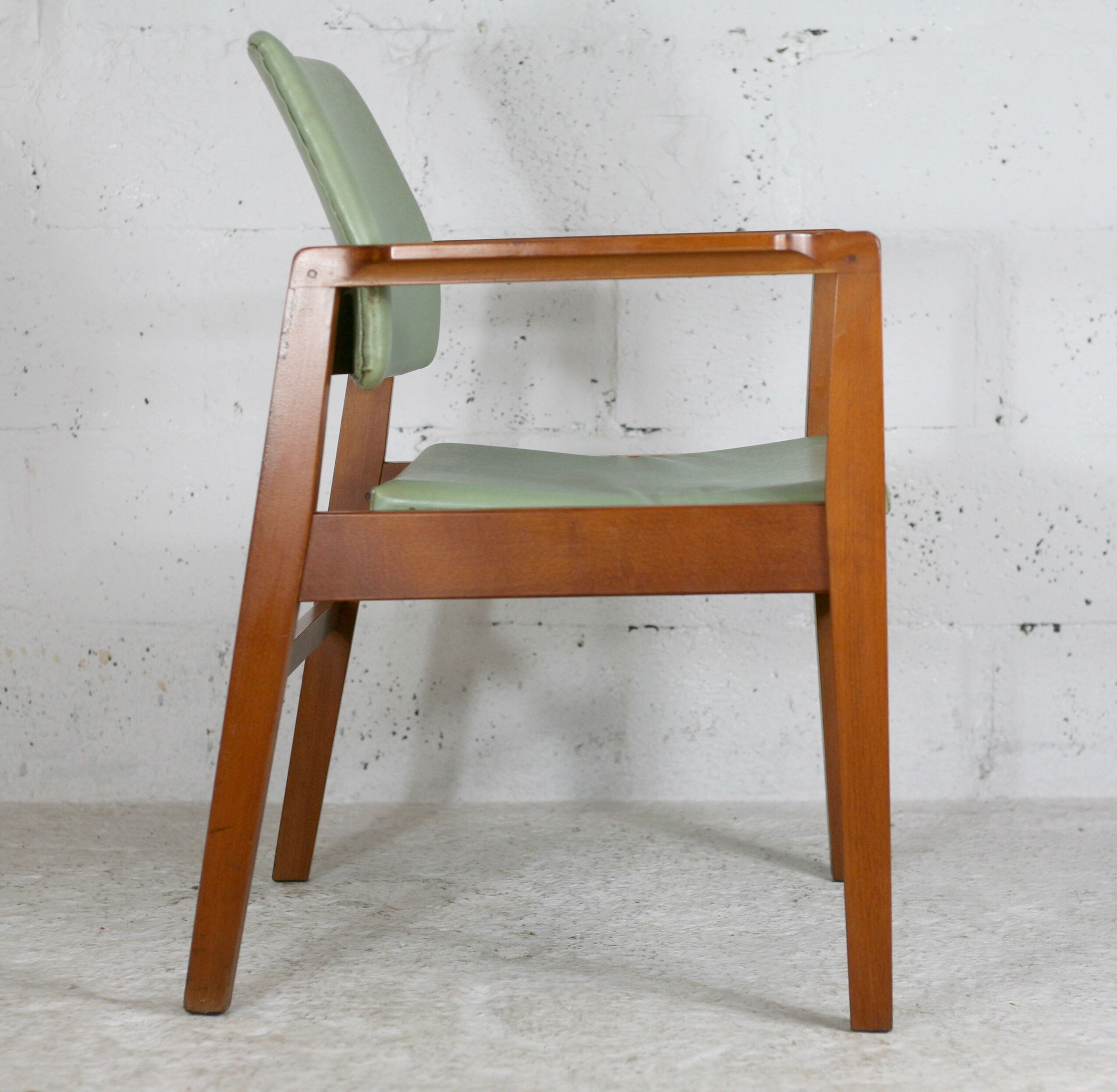 Scandinavian armchair, wood and imitation leather, circa 1975