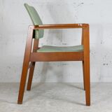 Scandinavian armchair, wood and imitation leather, circa 1975