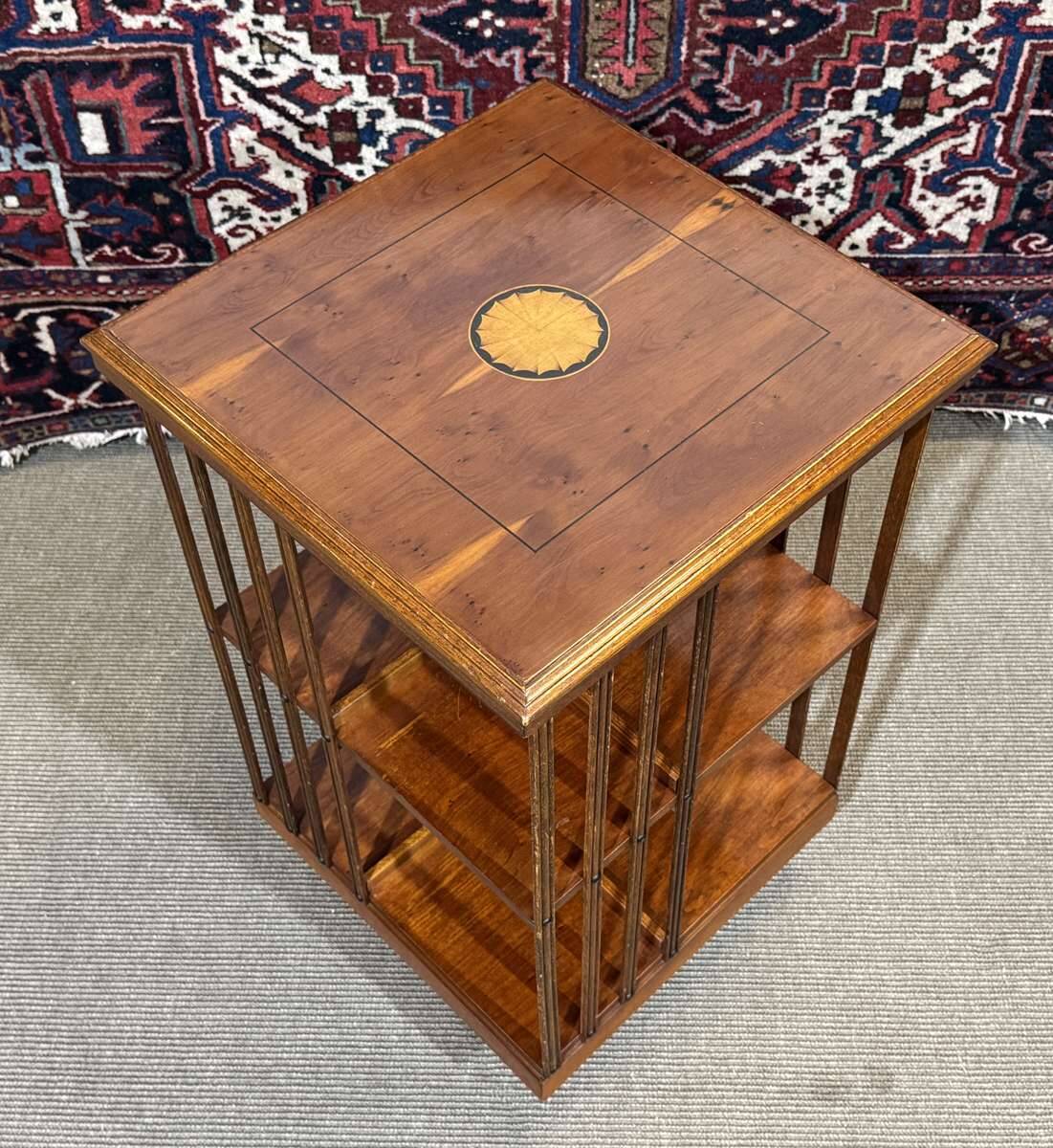 1970s English revolving library in fir