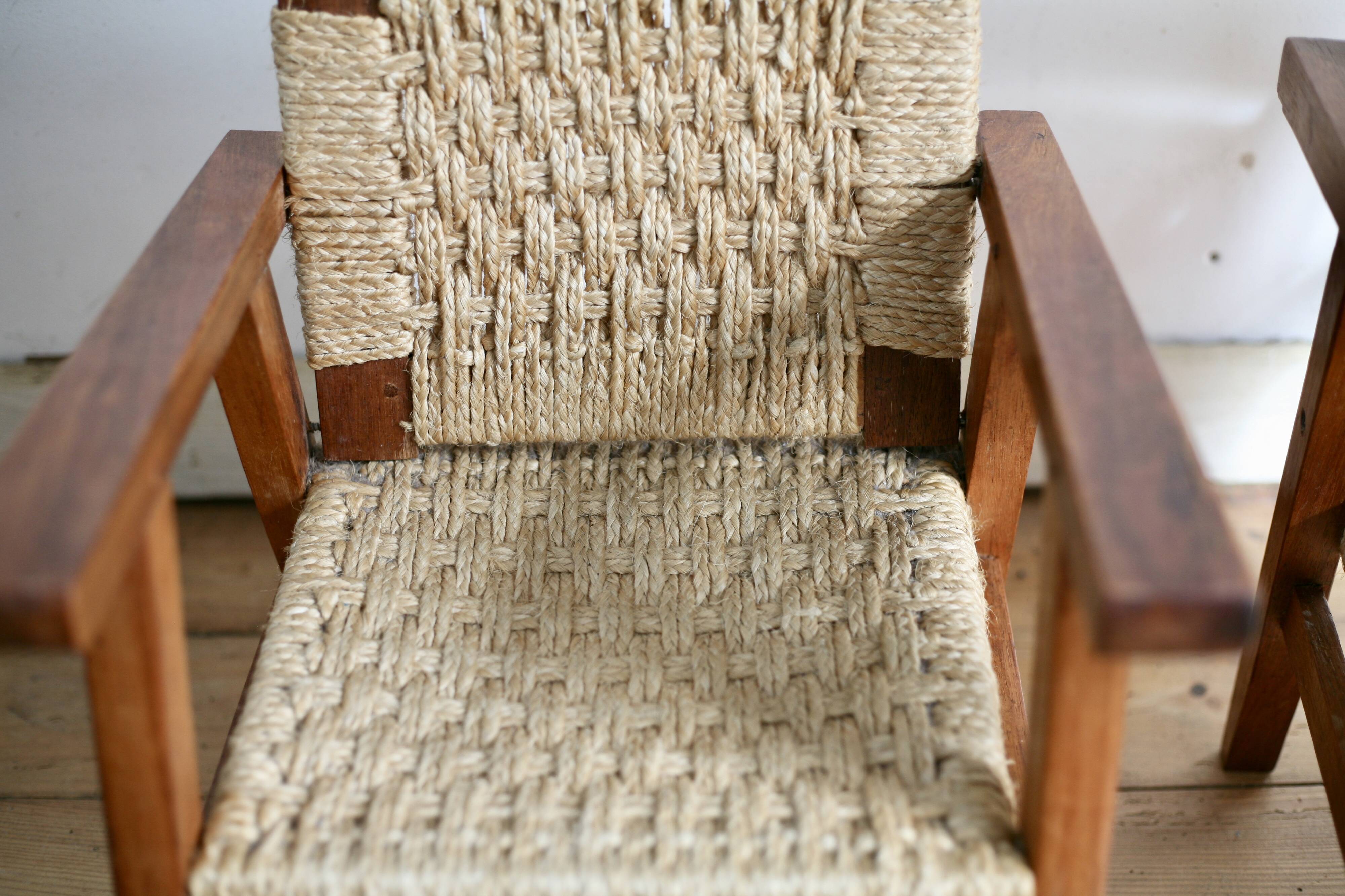 Pair of children's armchairs in rope, attributed to Audoux Minet.