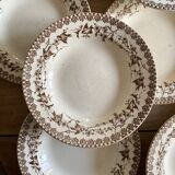 Lot de 10 assiettes creuses anciennes en terre de fer, décors d'hirondelles de HBC