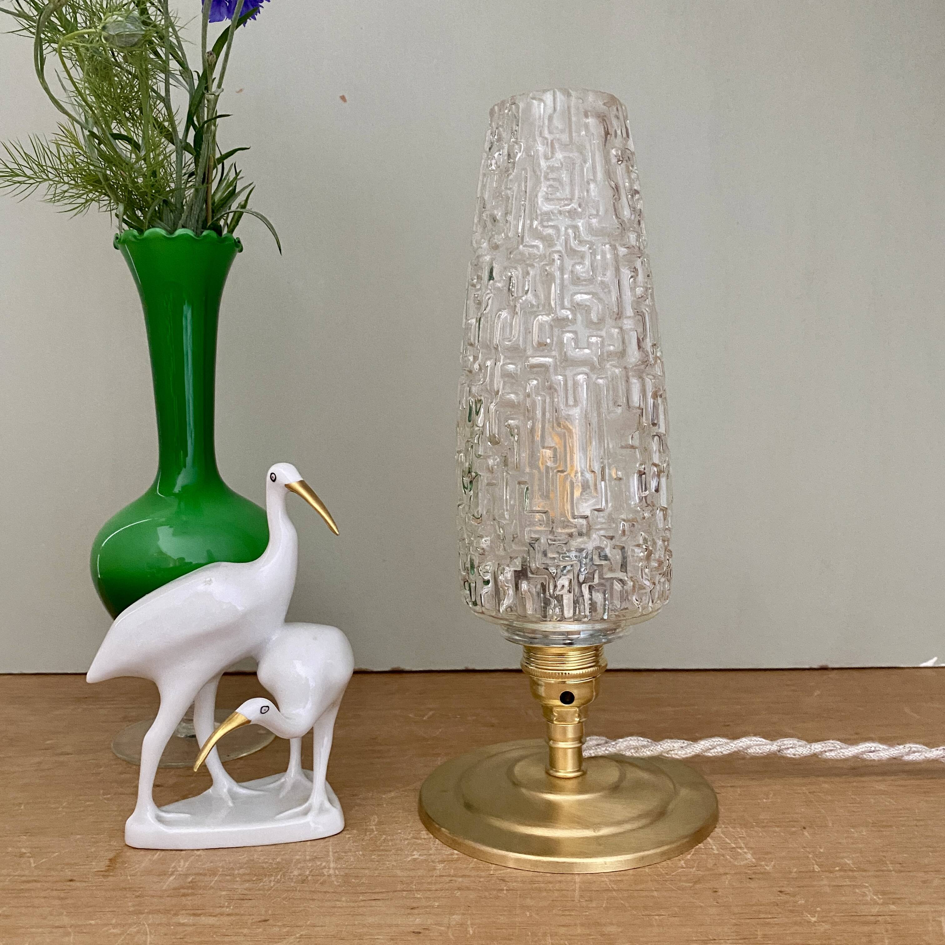 Vintage globe table lamp in molded glass